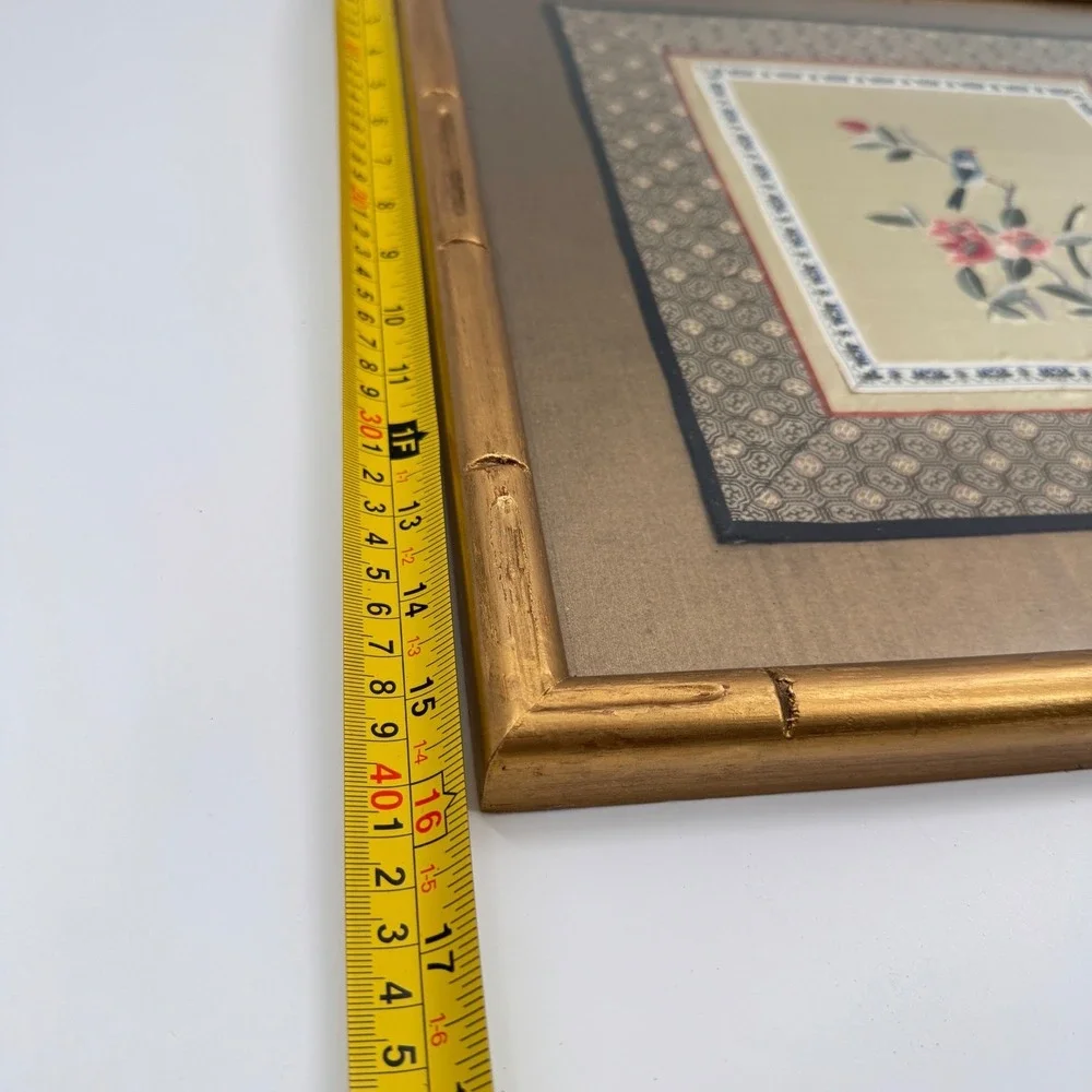 Chinese Silk Embroidery of Bird and Flowers in Bamboo Frame